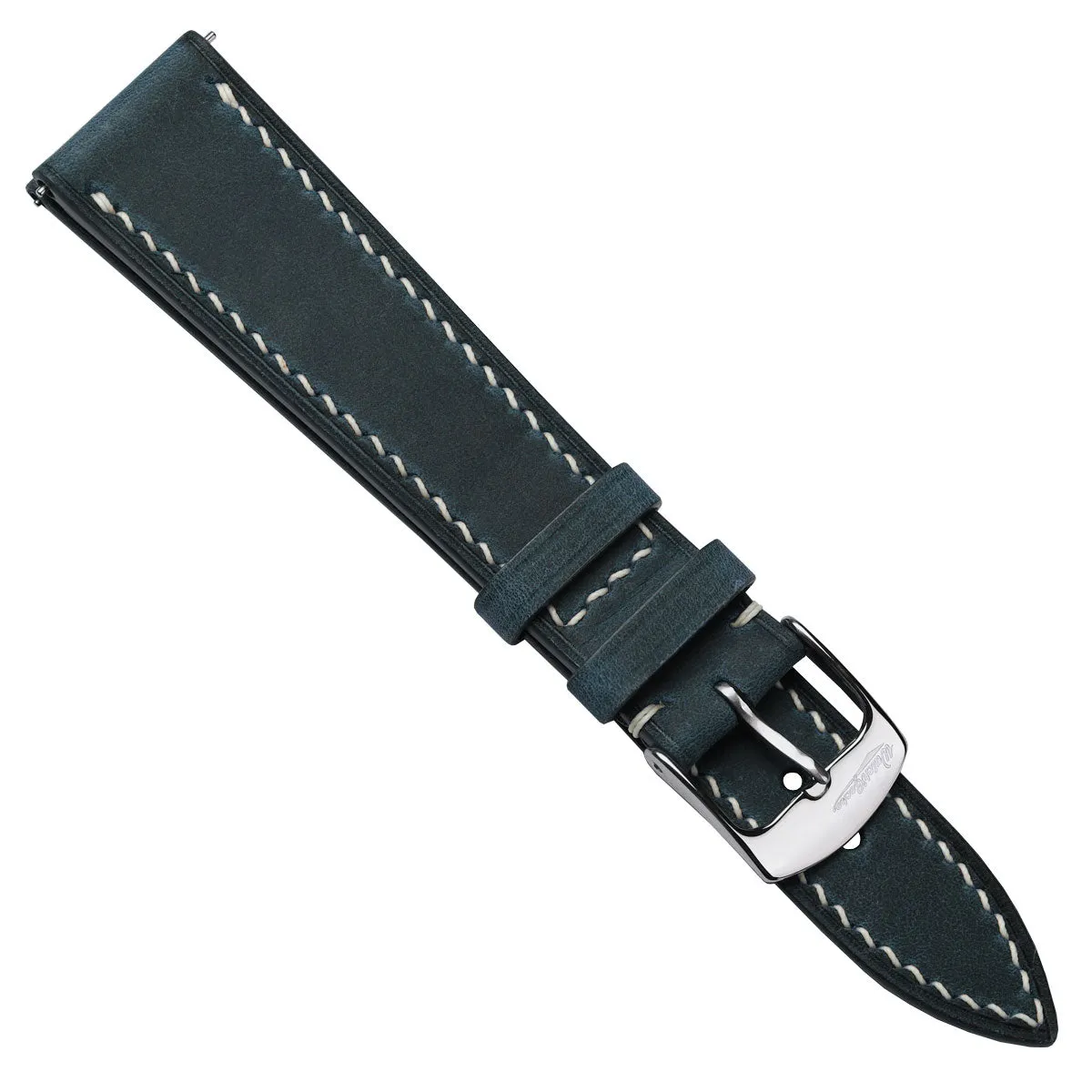 German Hand-Stitched Crazy Horse Leather Watch Strap - Peacock Blue