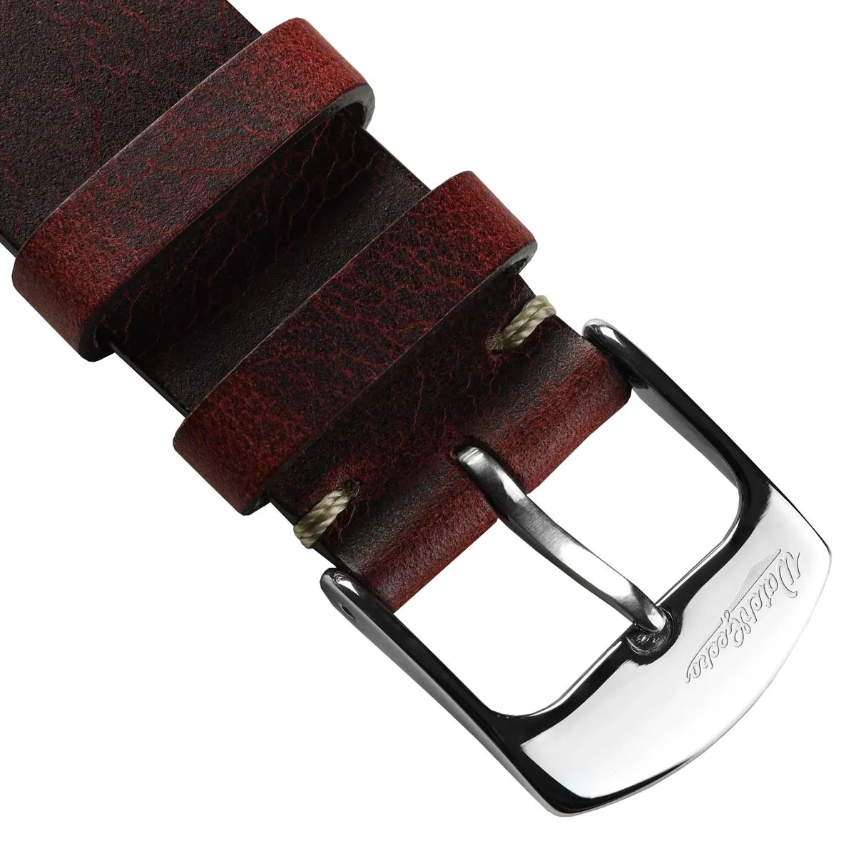 German V-Stitch Crazy Horse Leather Watch Strap - Bordeaux