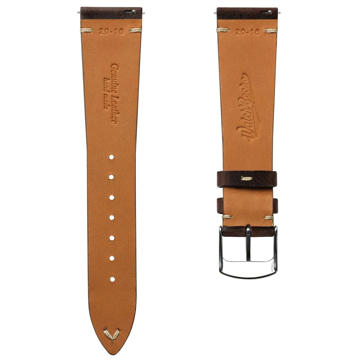 German V-Stitch Crazy Horse Leather Watch Strap - Chocolate Brown