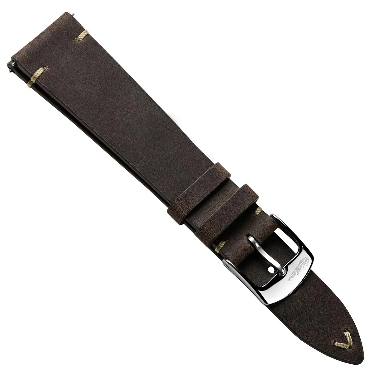 German V-Stitch Crazy Horse Leather Watch Strap - Dark Brown