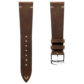 German V-Stitch Crazy Horse Leather Watch Strap - Light Brown