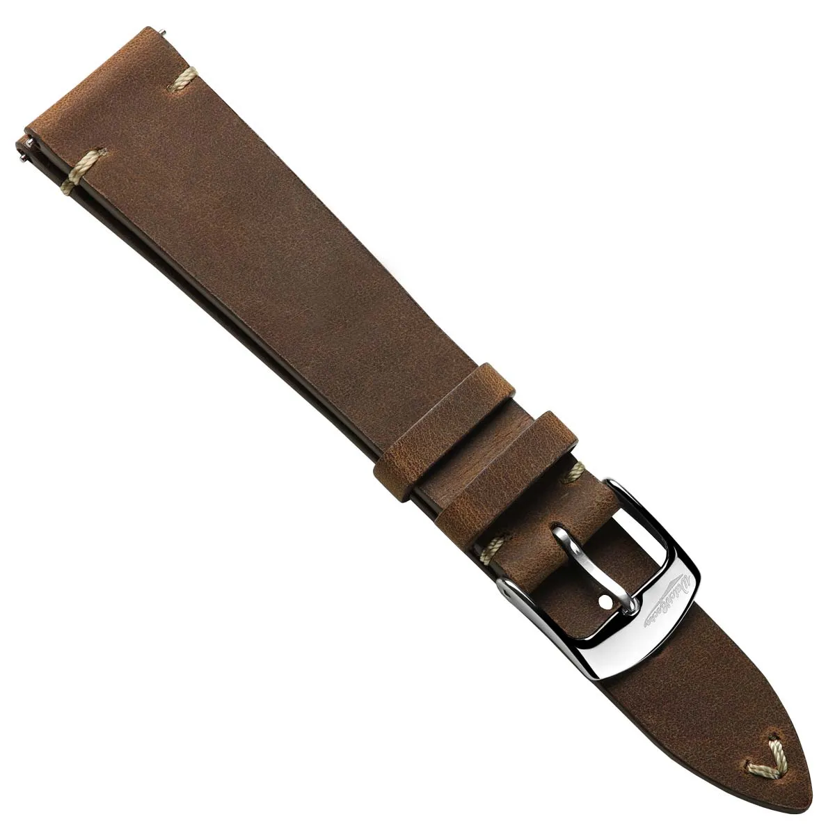 German V-Stitch Crazy Horse Leather Watch Strap - Light Brown