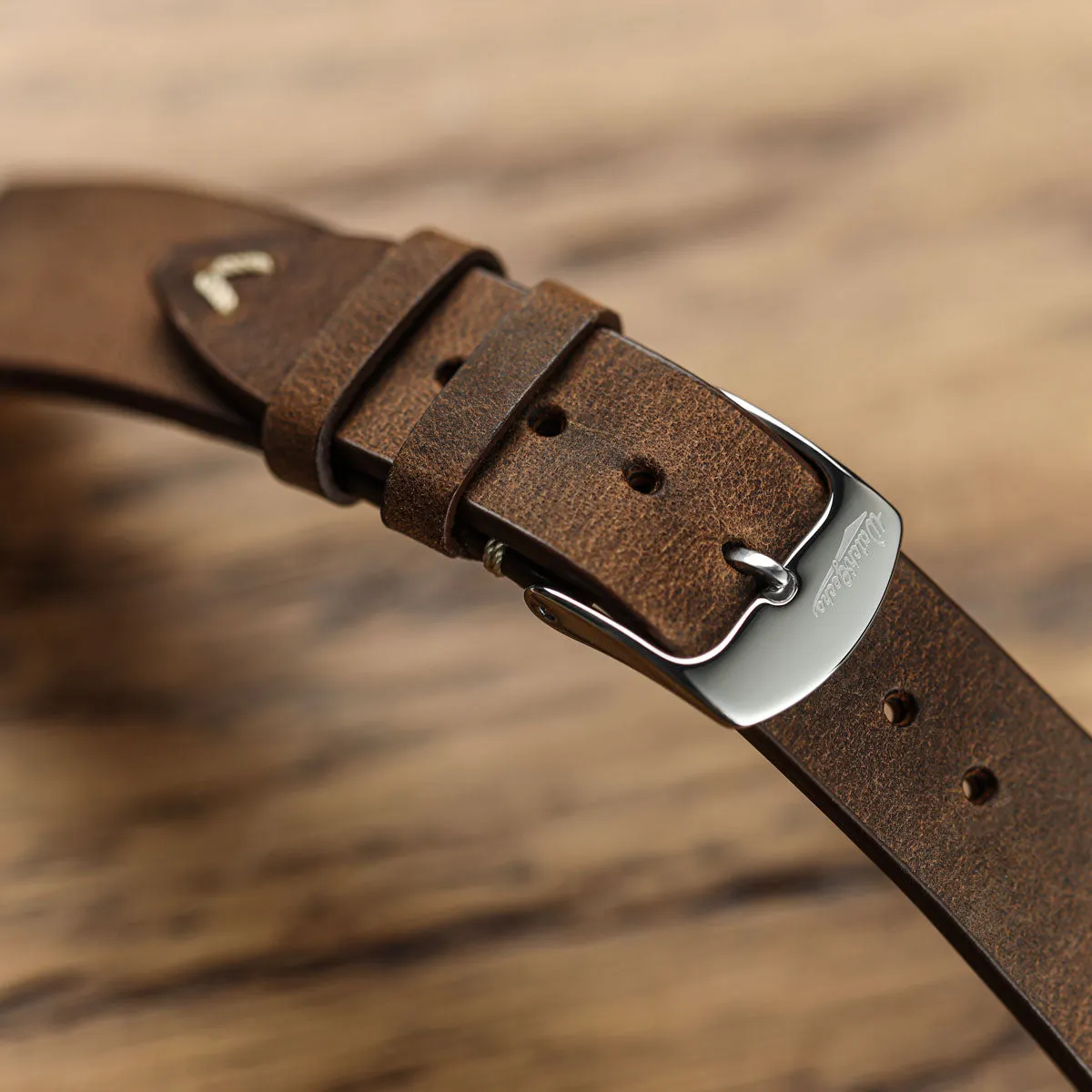 German V-Stitch Crazy Horse Leather Watch Strap - Light Brown