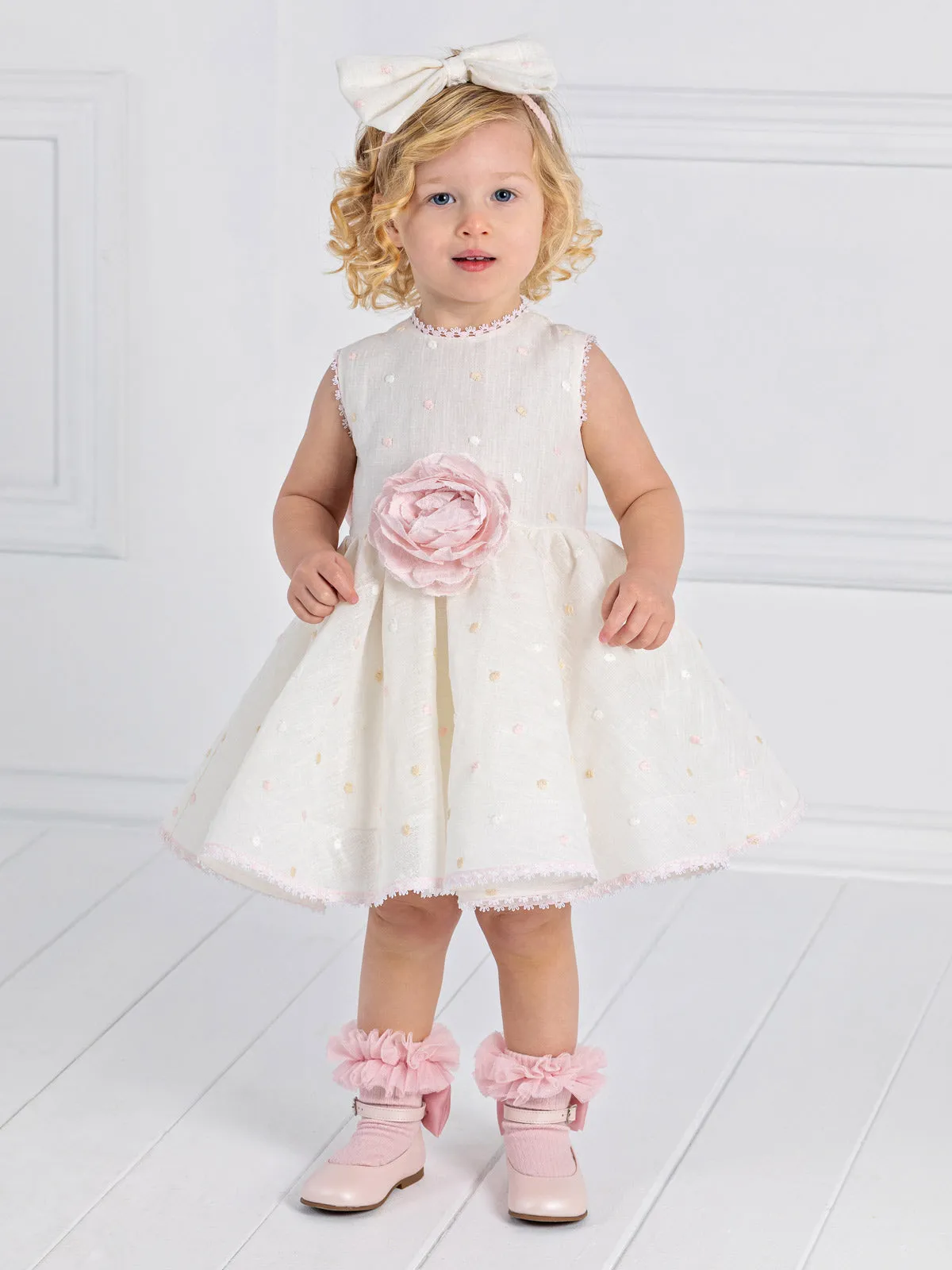 Girl's linen dress with dots - CHELSEA