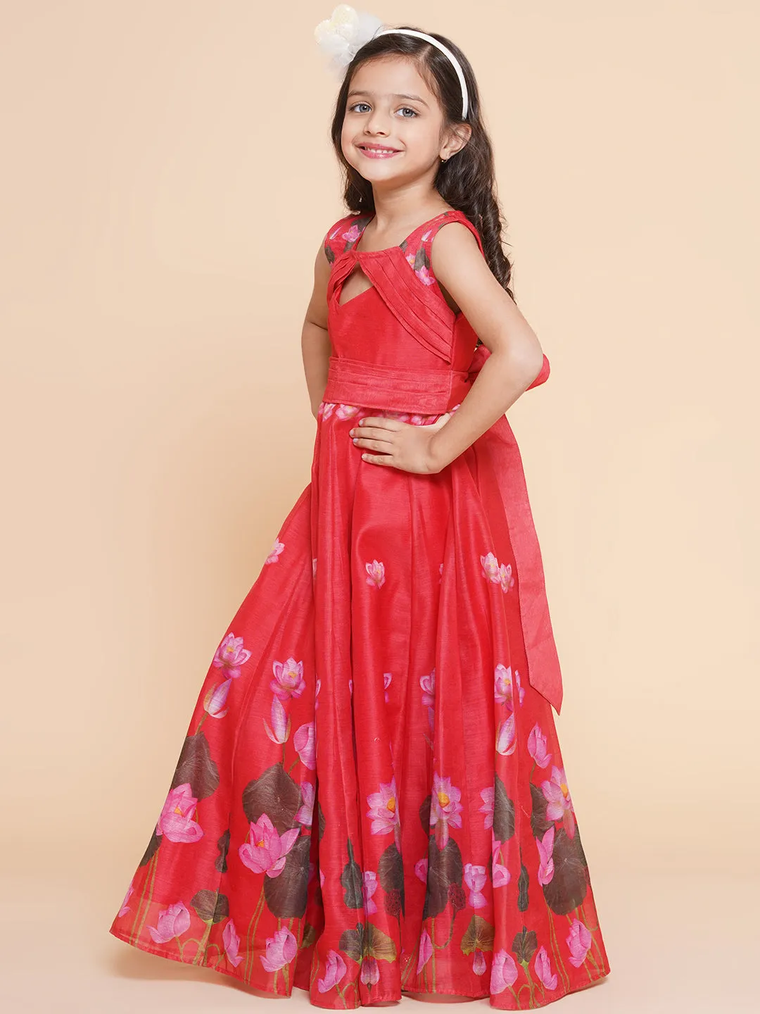 Girl's Red Floral Printed Dress - Bitiya By Bhama