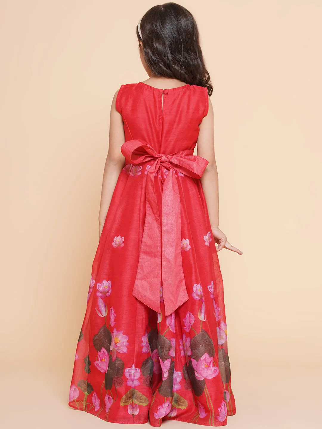 Girl's Red Floral Printed Dress - Bitiya By Bhama