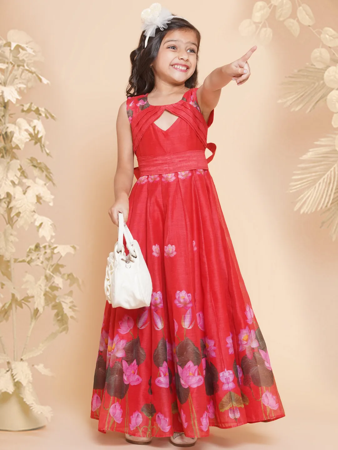 Girl's Red Floral Printed Dress - Bitiya By Bhama