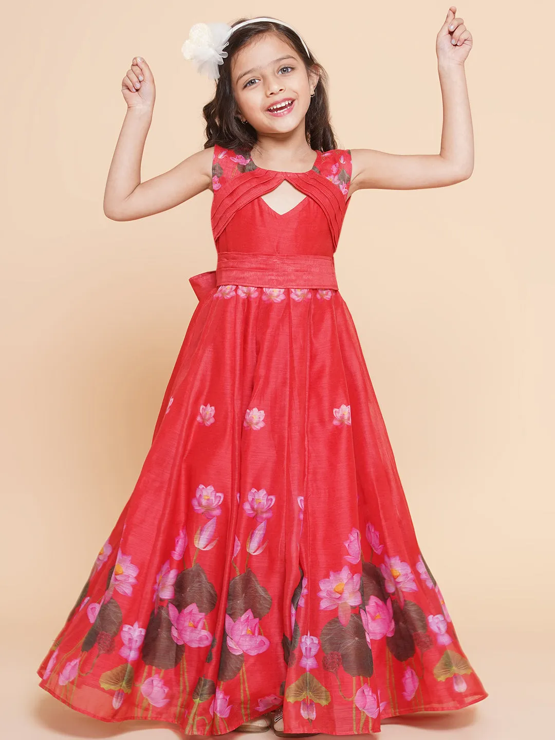 Girl's Red Floral Printed Dress - Bitiya By Bhama