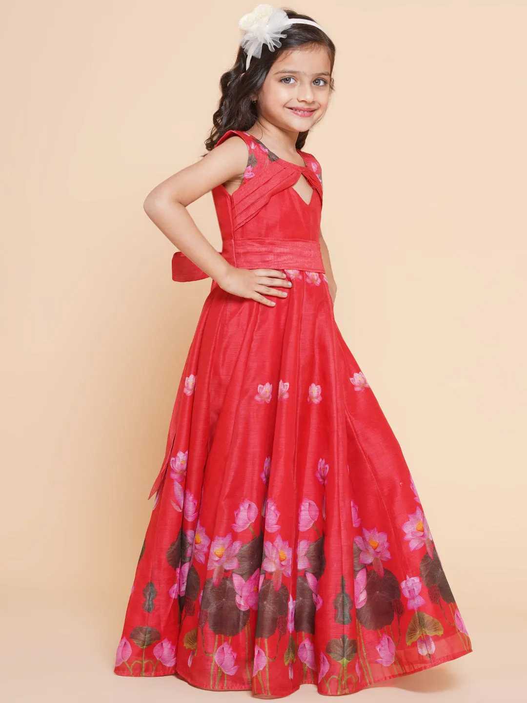 Girl's Red Floral Printed Dress - Bitiya By Bhama