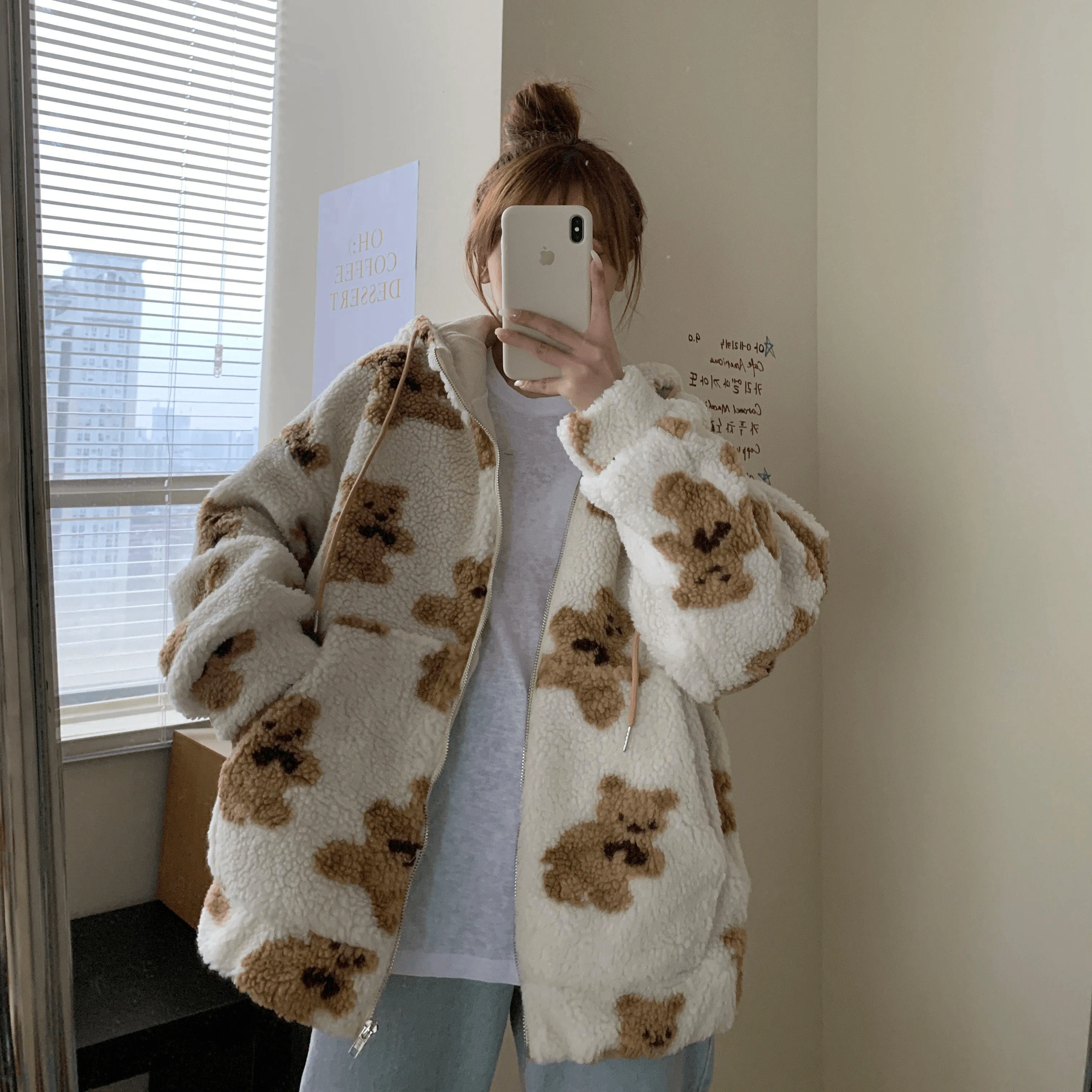 Girls Teddy Bear Zipped Fleece Fluffy Winter Women's Coat Cute Kawaii Cotton Rich Anime Cold Warm Thick Gift Teddy Jacket