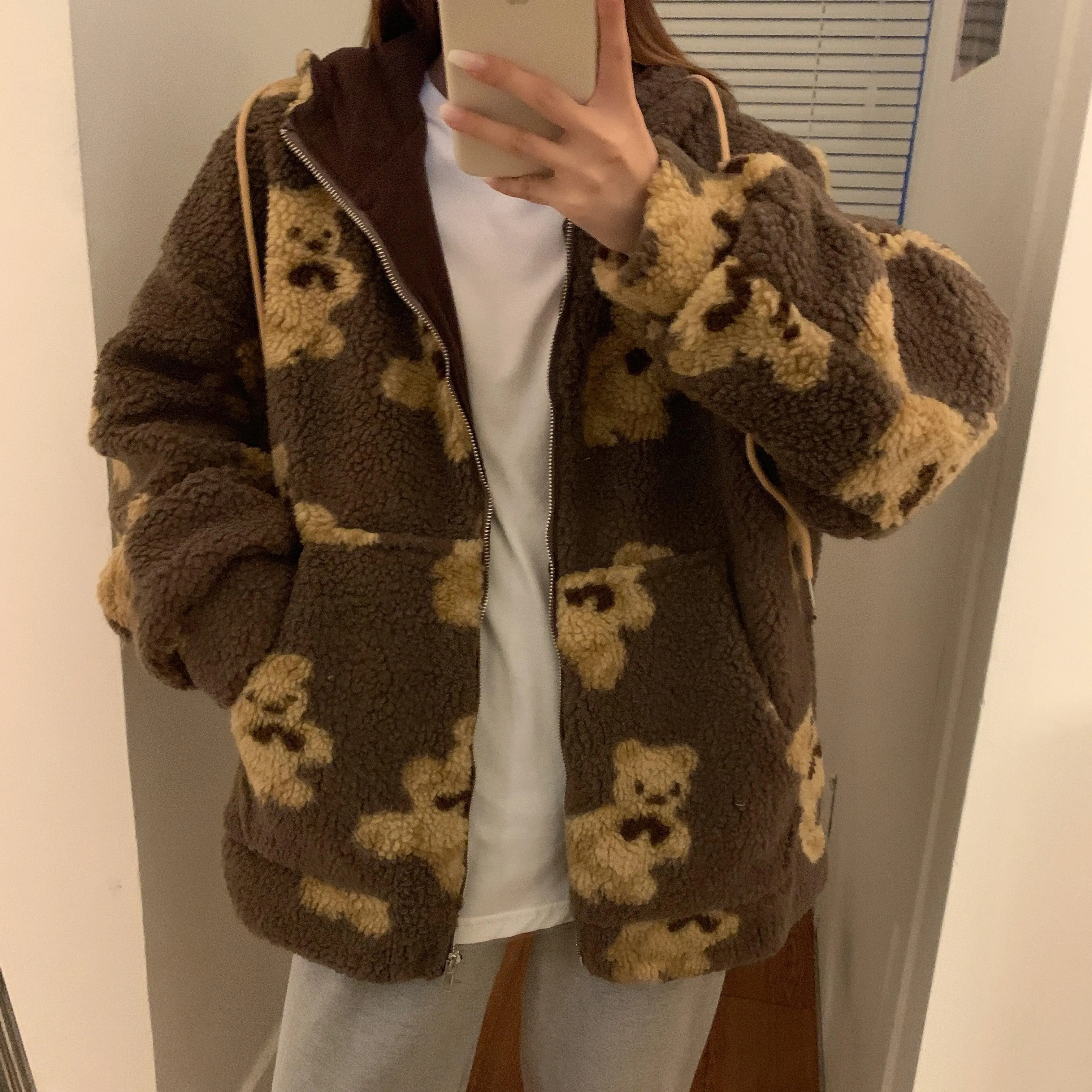 Girls Teddy Bear Zipped Fleece Fluffy Winter Women's Coat Cute Kawaii Cotton Rich Anime Cold Warm Thick Gift Teddy Jacket