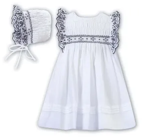 Girls White Smocked Dress & Bonnet