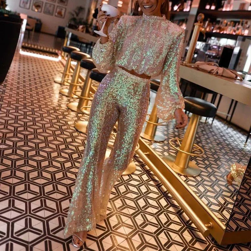 Go Go Girl Party Sequins Flare 2 Piece Set