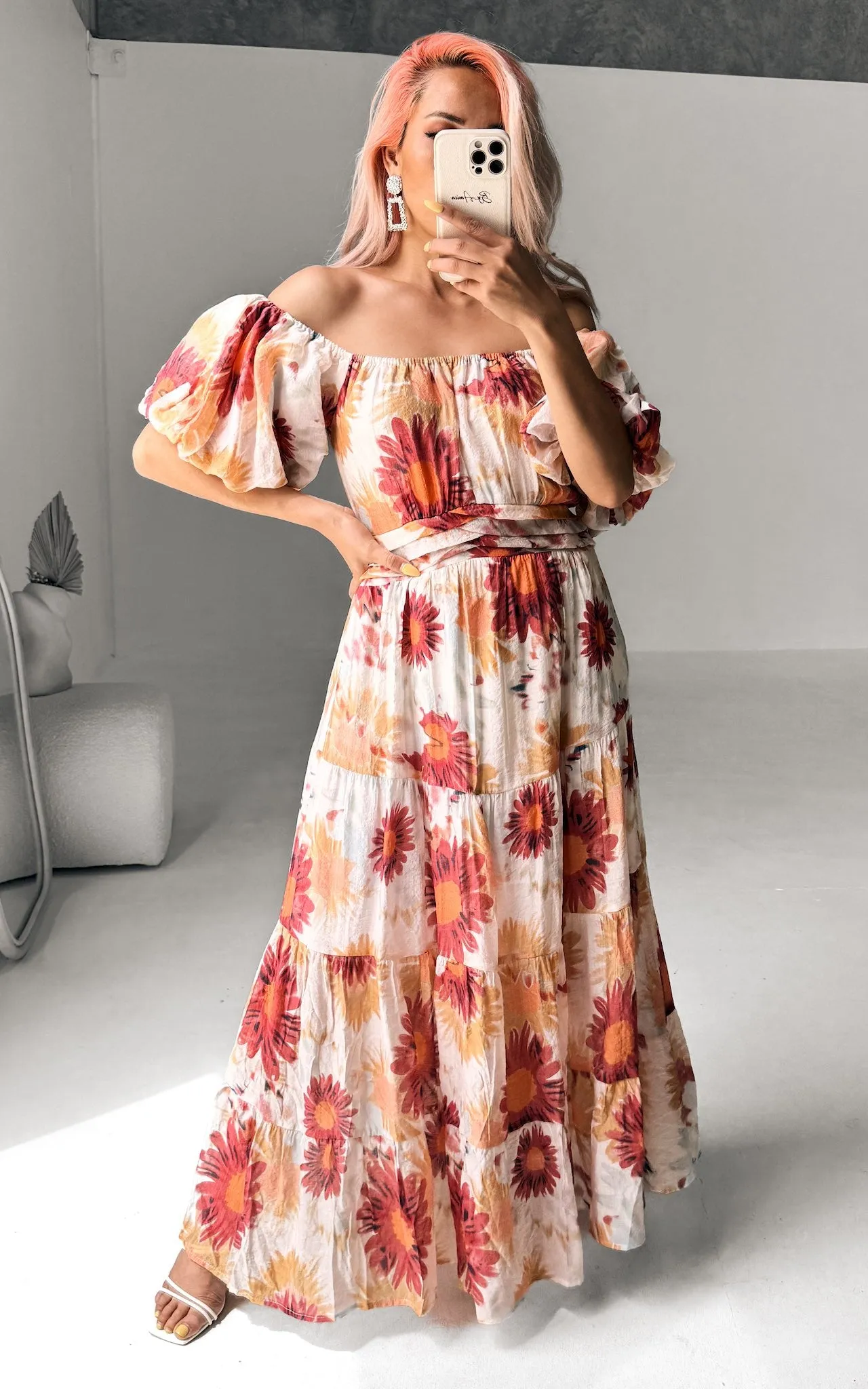 Gordana Maxi Dress - Beige Rust Floral