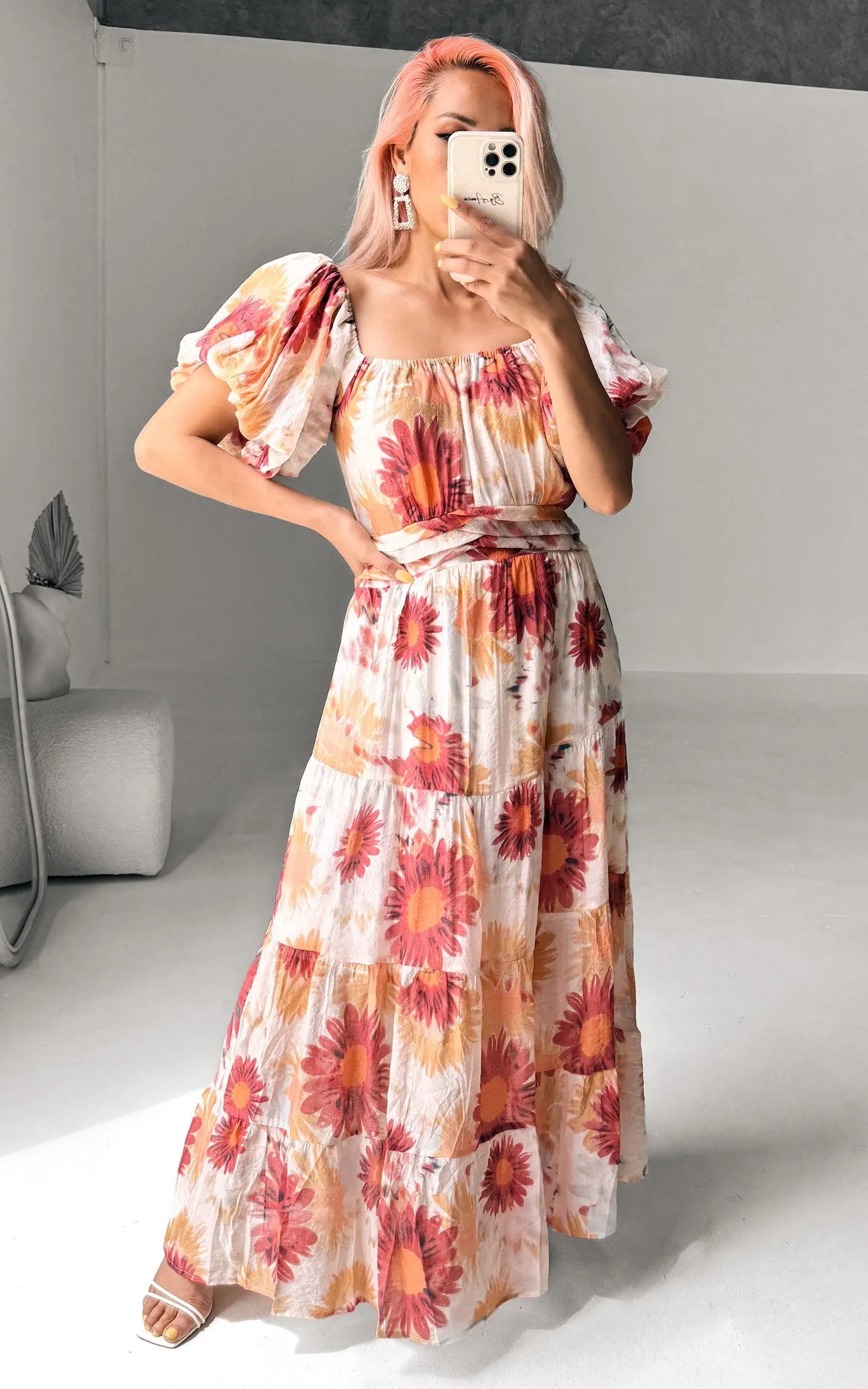 Gordana Maxi Dress - Beige Rust Floral