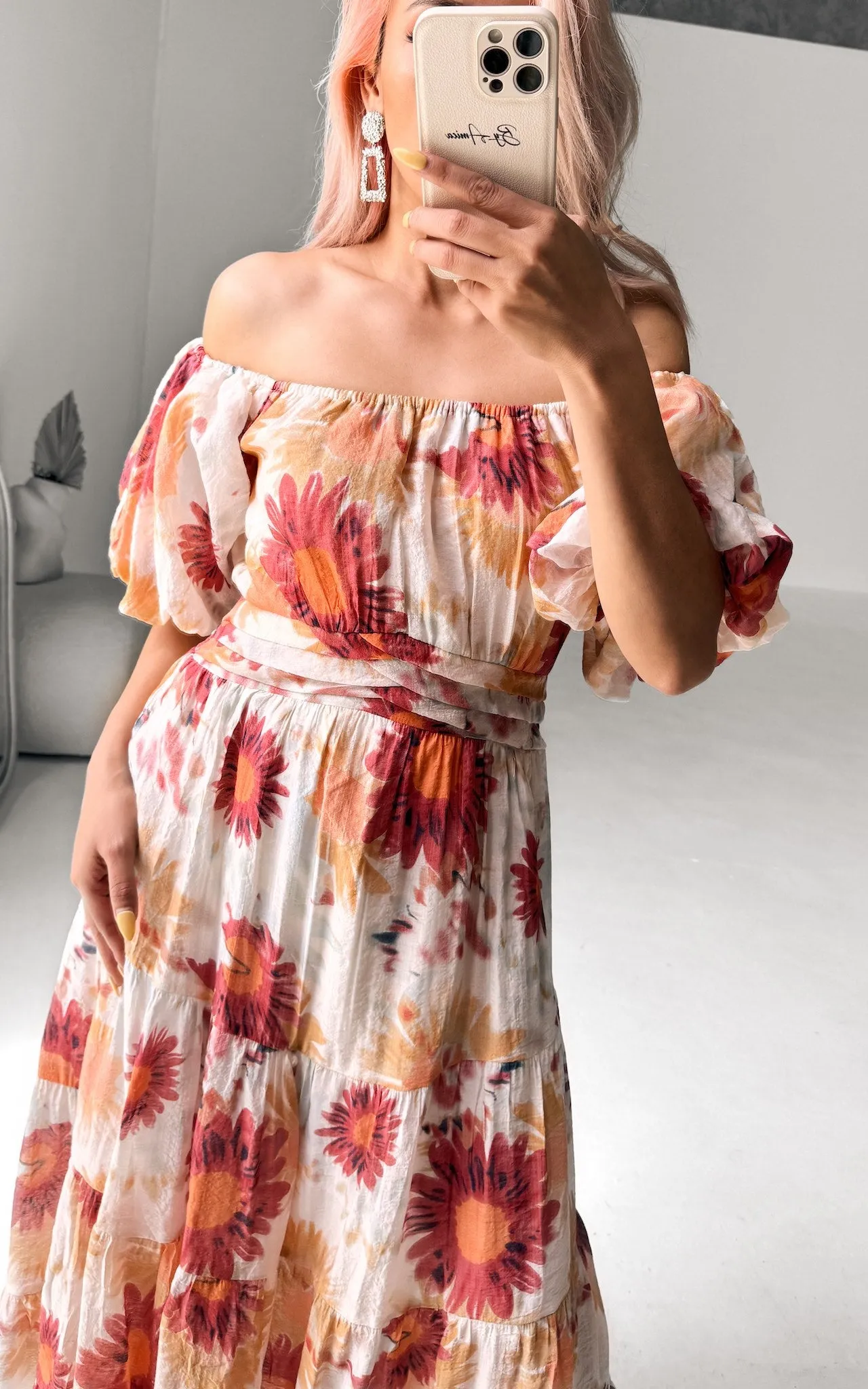 Gordana Maxi Dress - Beige Rust Floral