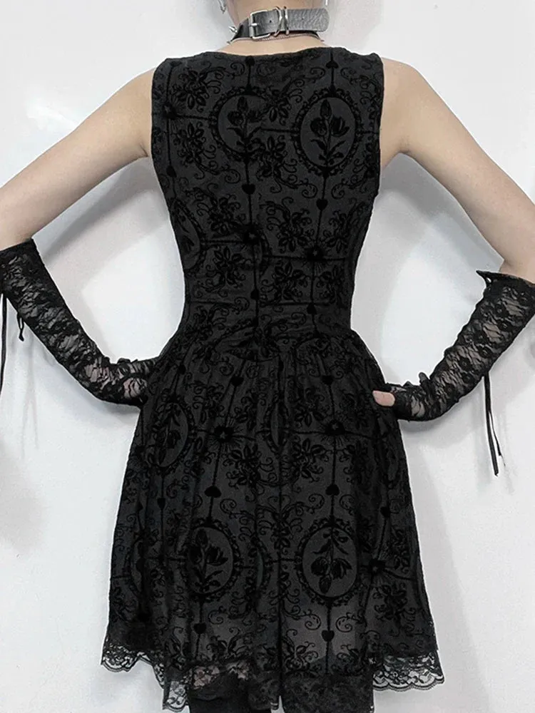 Gothic Vintage Bodycon Cami Lace Strap Draped Spaghetti Sleeveless Patchwork Gown