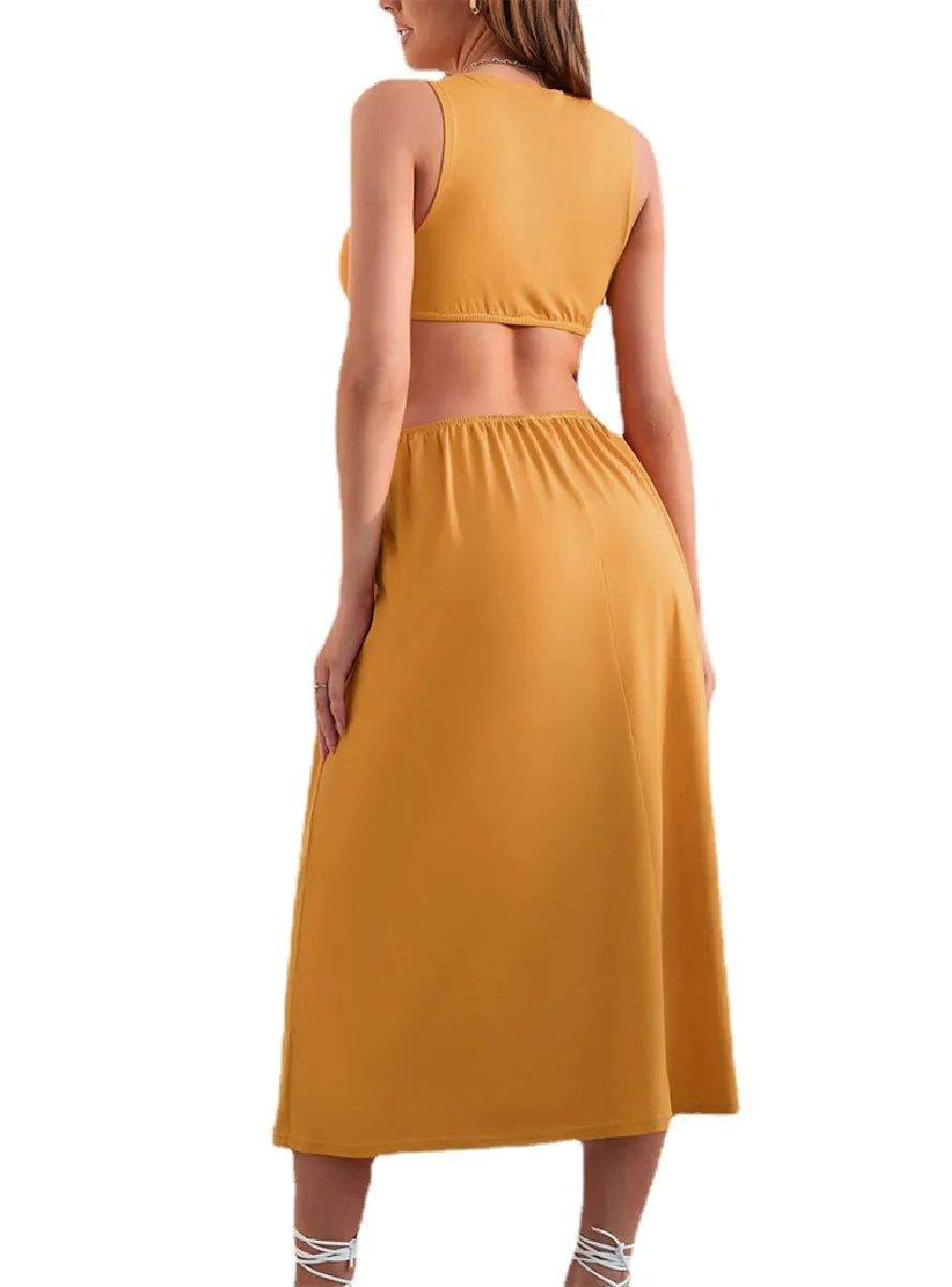 Green Halter-neck Backless Waisted Maxi Dress