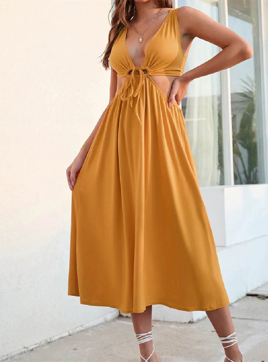 Green Halter-neck Backless Waisted Maxi Dress