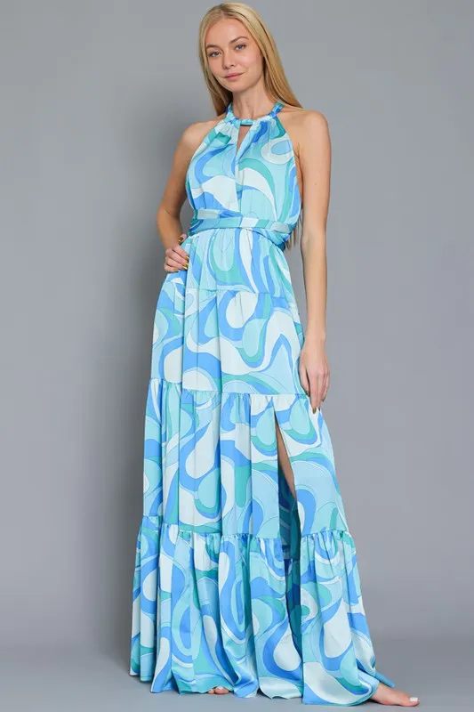 Halter Print Maxi Dress