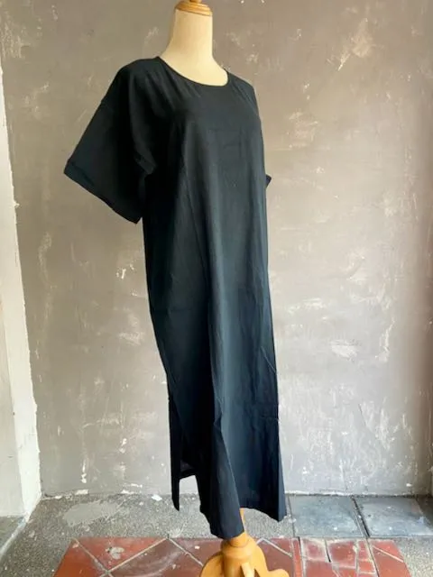 Hand Dyed Short Sleeve Dress in Black