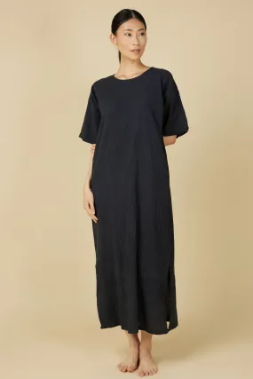 Hand Dyed Short Sleeve Dress in Black