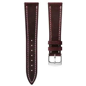 Hand Stitched Crazy Horse Leather Watch Strap - Bordeaux