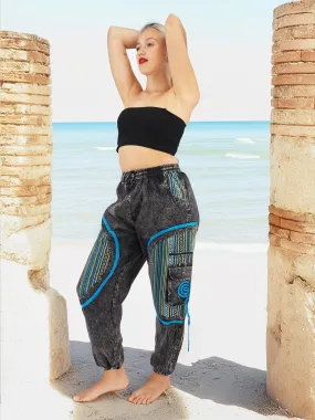 Handmade Unisex Boho Cotton Hippie Yoga Pants Size S/M-L/XL-XXL Gray Blue