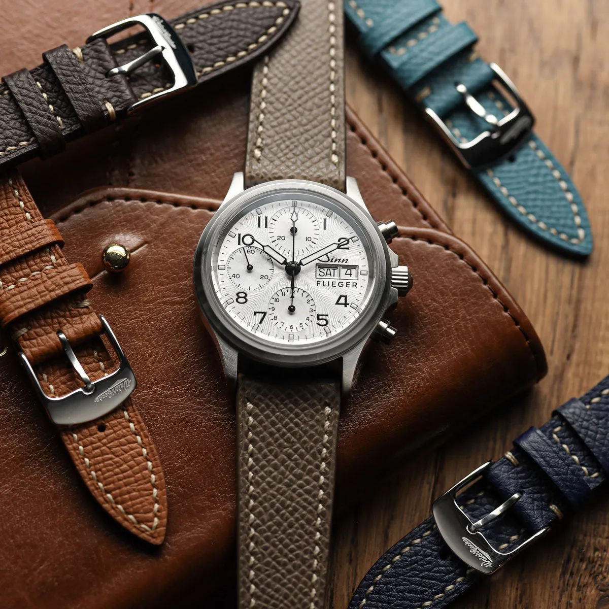 Hanley Textured Epsom Leather Watch Strap - Taupe