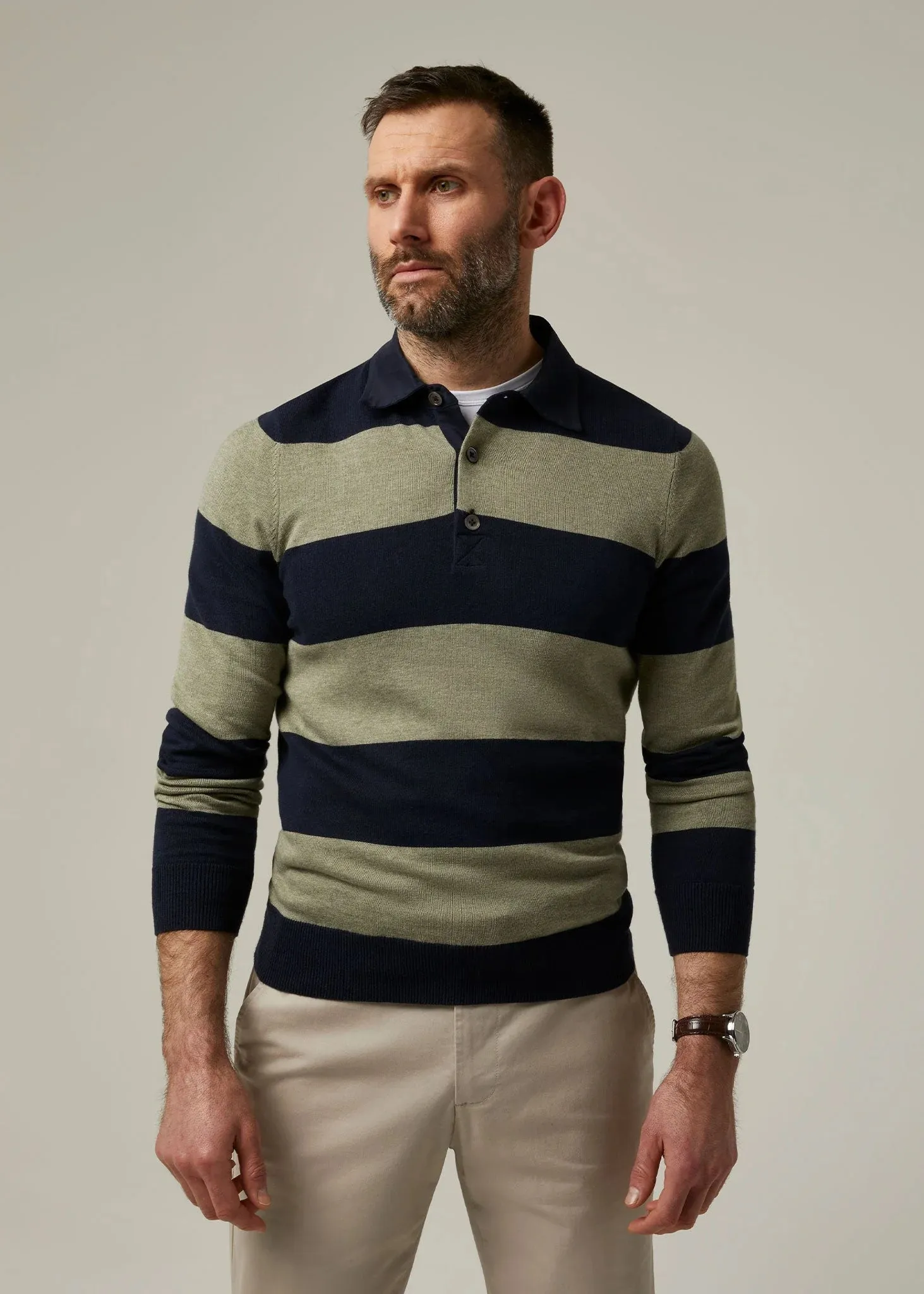 Harpford Sage/Navy Stripe Rugby Shirt