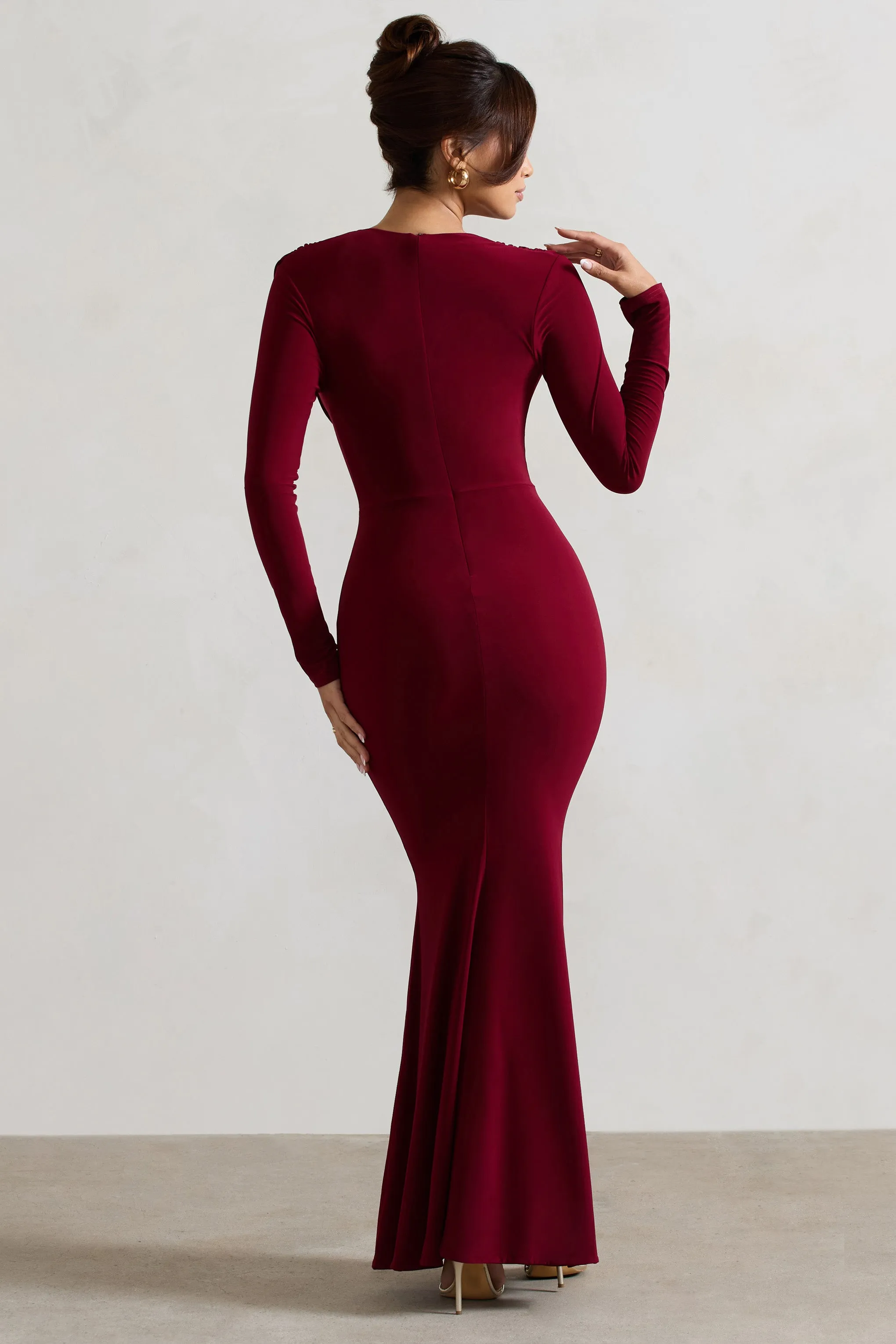 Heavy Heart | Berry Cowl-Neck Long-Sleeve Maxi Dress