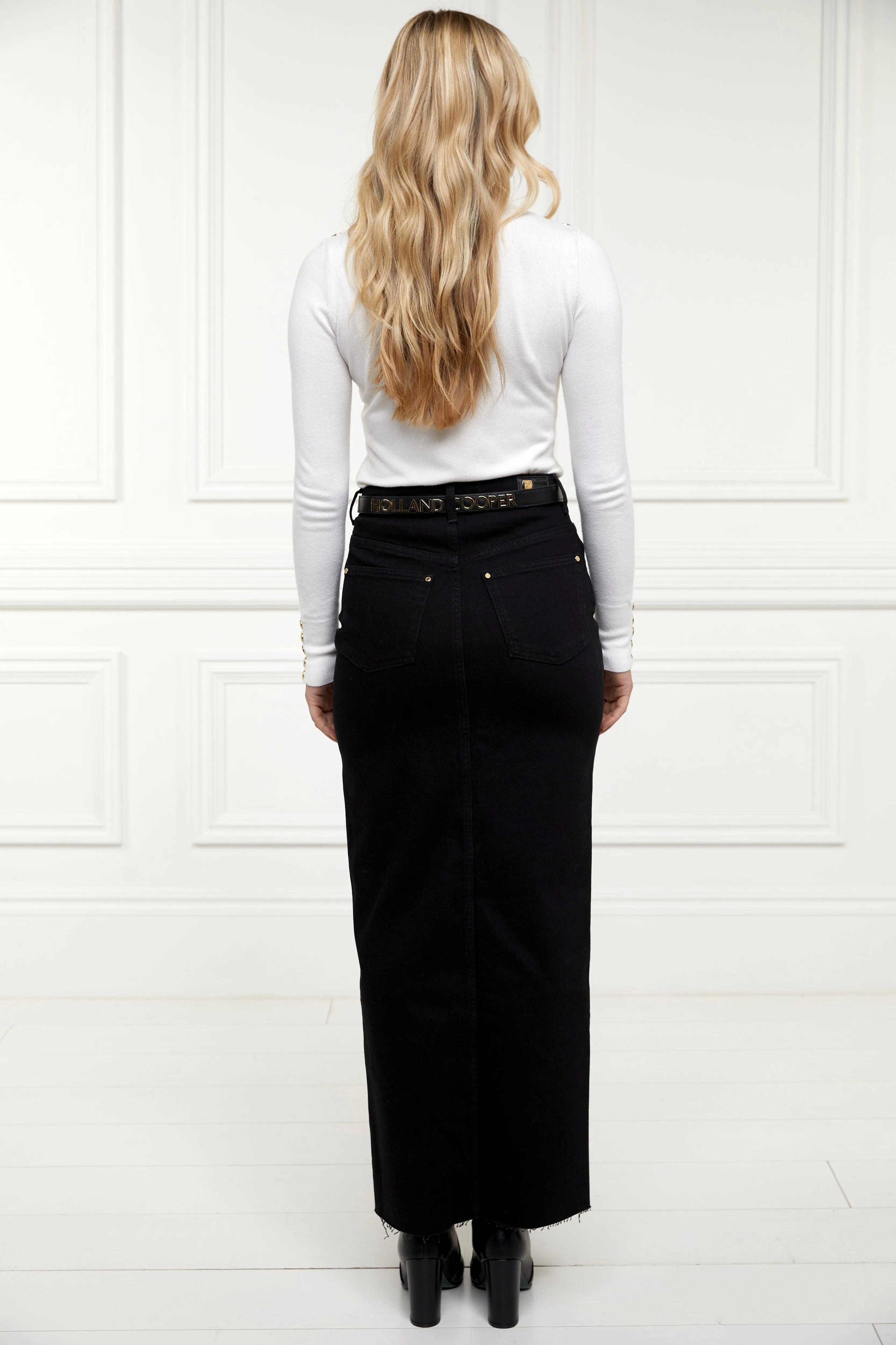 Holland Cooper Denim Maxi Skirt in Black