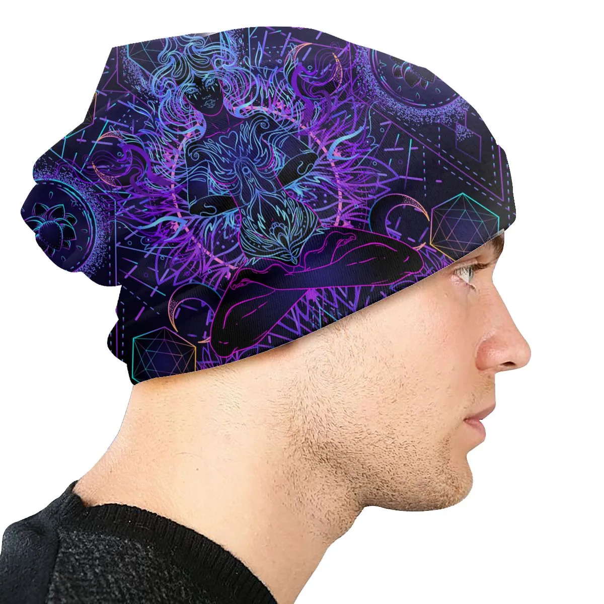 India Mandala Zen Buddha Bonnet Hat Mandala Psychedelic Knit Hat Goth Autumn Winter Skullies Beanies Hats Unisex Adult Warm Caps