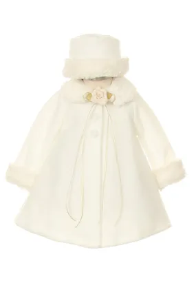 Ivory Fleece Faux Fur Collar Stylish Coat Baby Girl 6-24M