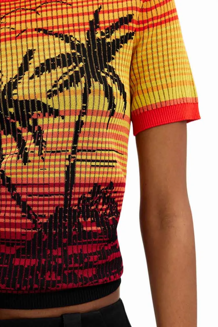 Knit Palm Tree Striped SS T-shirt