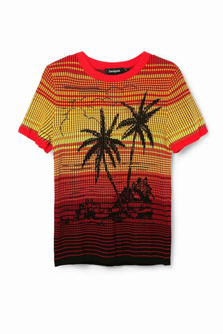 Knit Palm Tree Striped SS T-shirt