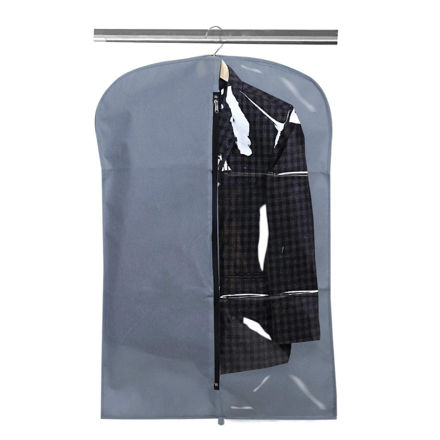 Kuber Industries 8 Pieces Half Transparent Non Woven Men's Coat Blazer Suit Cover (Grey & Black) -CTKTC41574