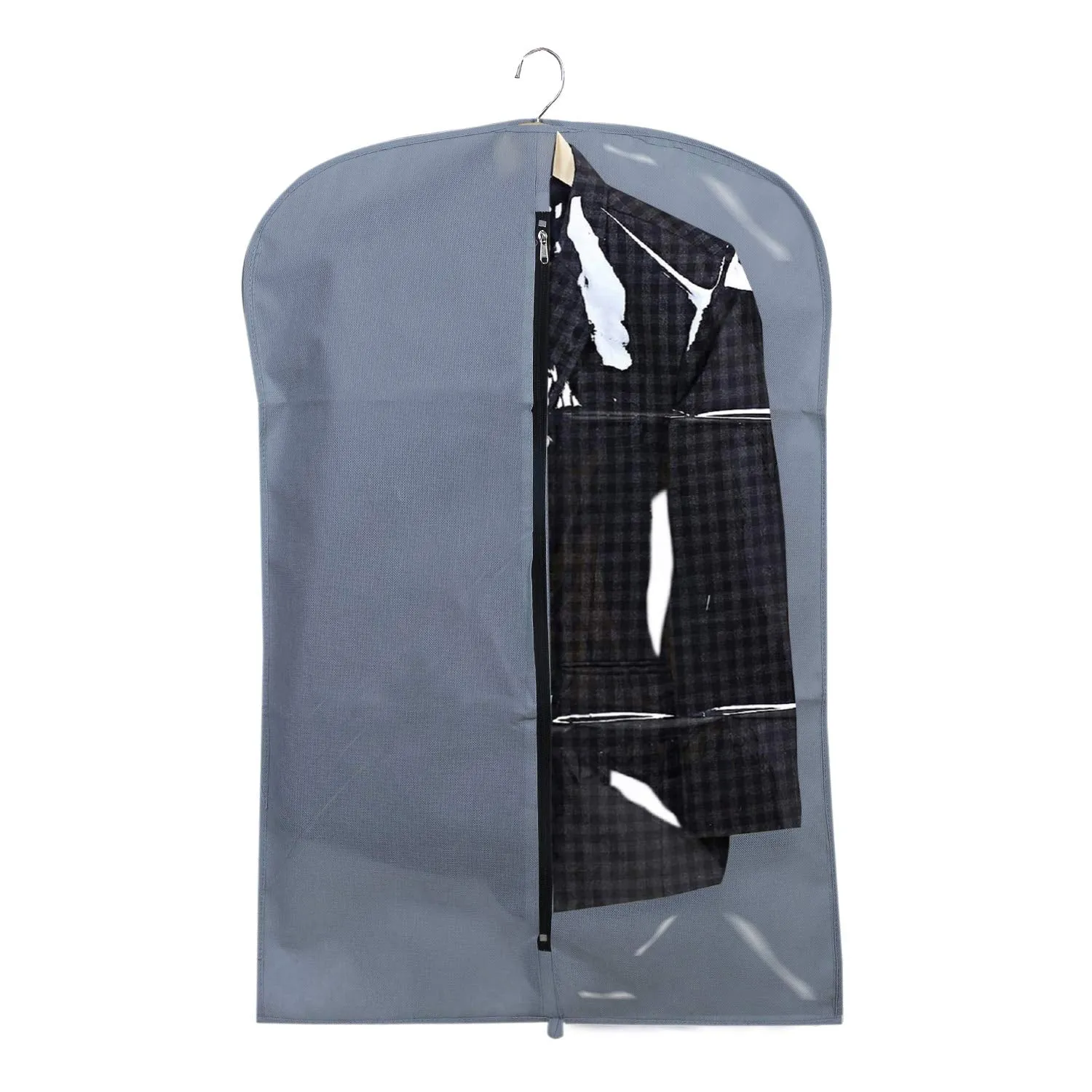 Kuber Industries 8 Pieces Half Transparent Non Woven Men's Coat Blazer Suit Cover (Grey & Black) -CTKTC41574