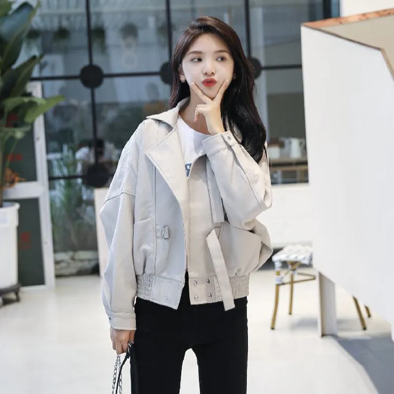 Leather Clothing All-match Beige Loose Jacket