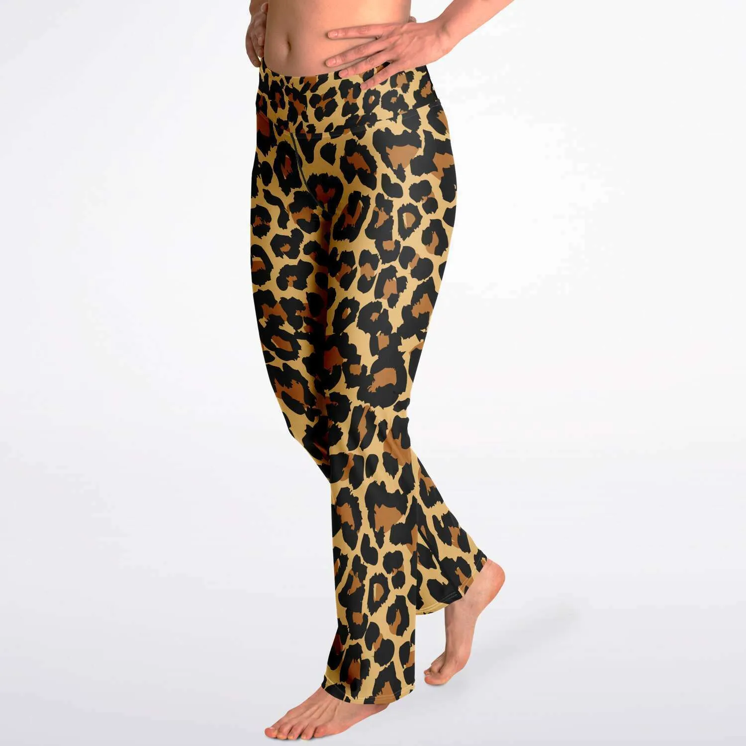 Leopard Flared Leggings, Animal Cheetah Print High Waisted Yoga Designer with Pockets Stretch Workout Sexy Flare Pants