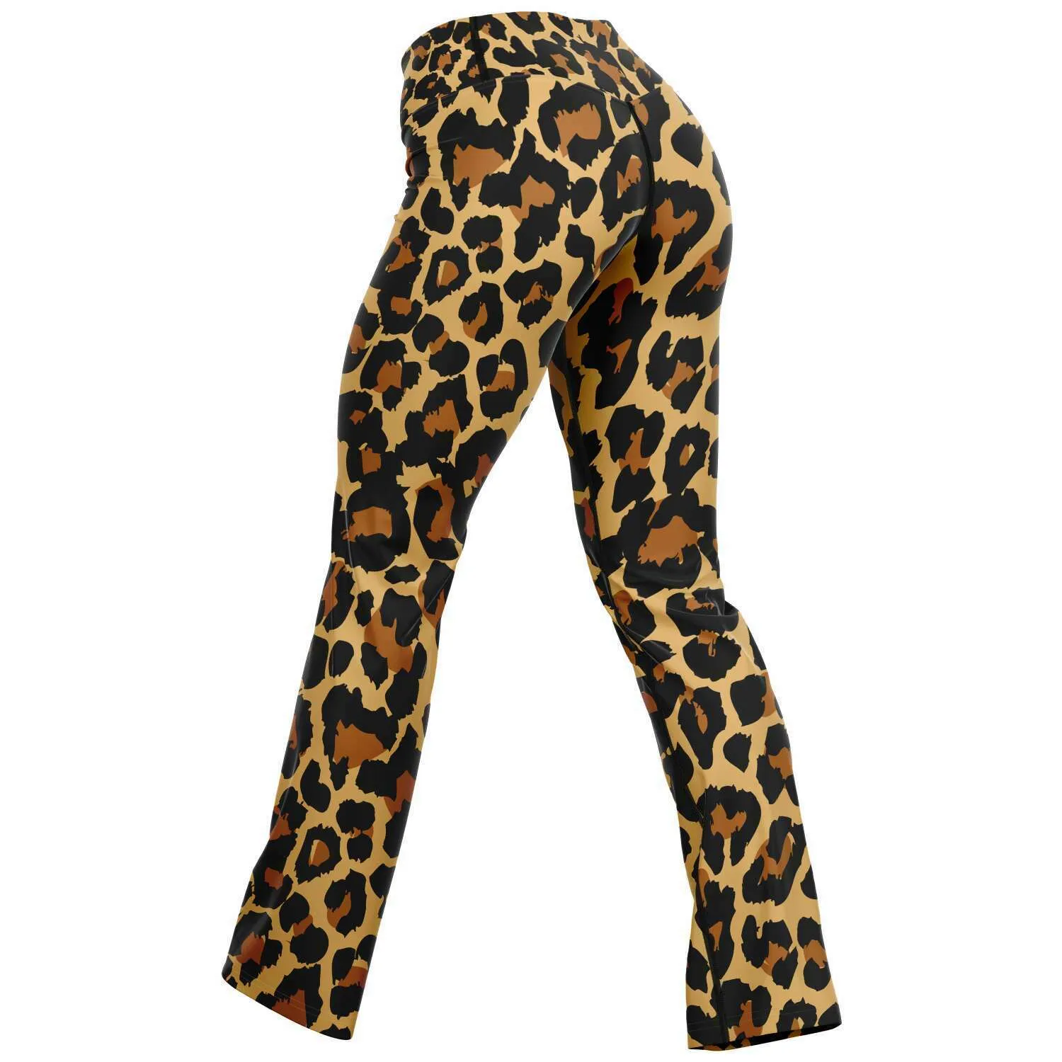 Leopard Flared Leggings, Animal Cheetah Print High Waisted Yoga Designer with Pockets Stretch Workout Sexy Flare Pants