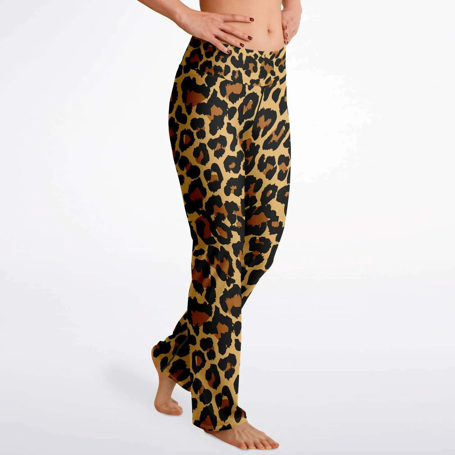 Leopard Flared Leggings, Animal Cheetah Print High Waisted Yoga Designer with Pockets Stretch Workout Sexy Flare Pants