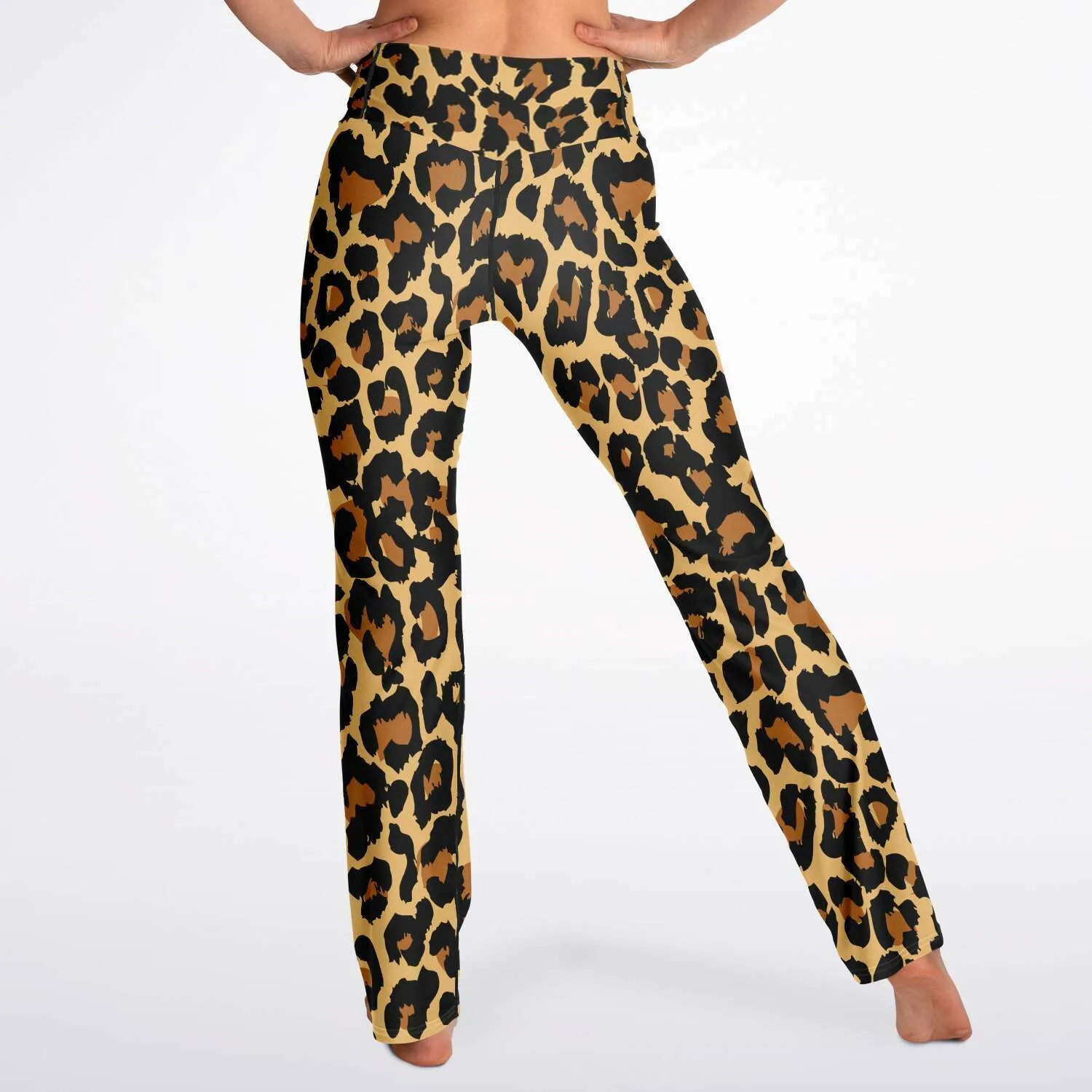 Leopard Flared Leggings, Animal Cheetah Print High Waisted Yoga Designer with Pockets Stretch Workout Sexy Flare Pants