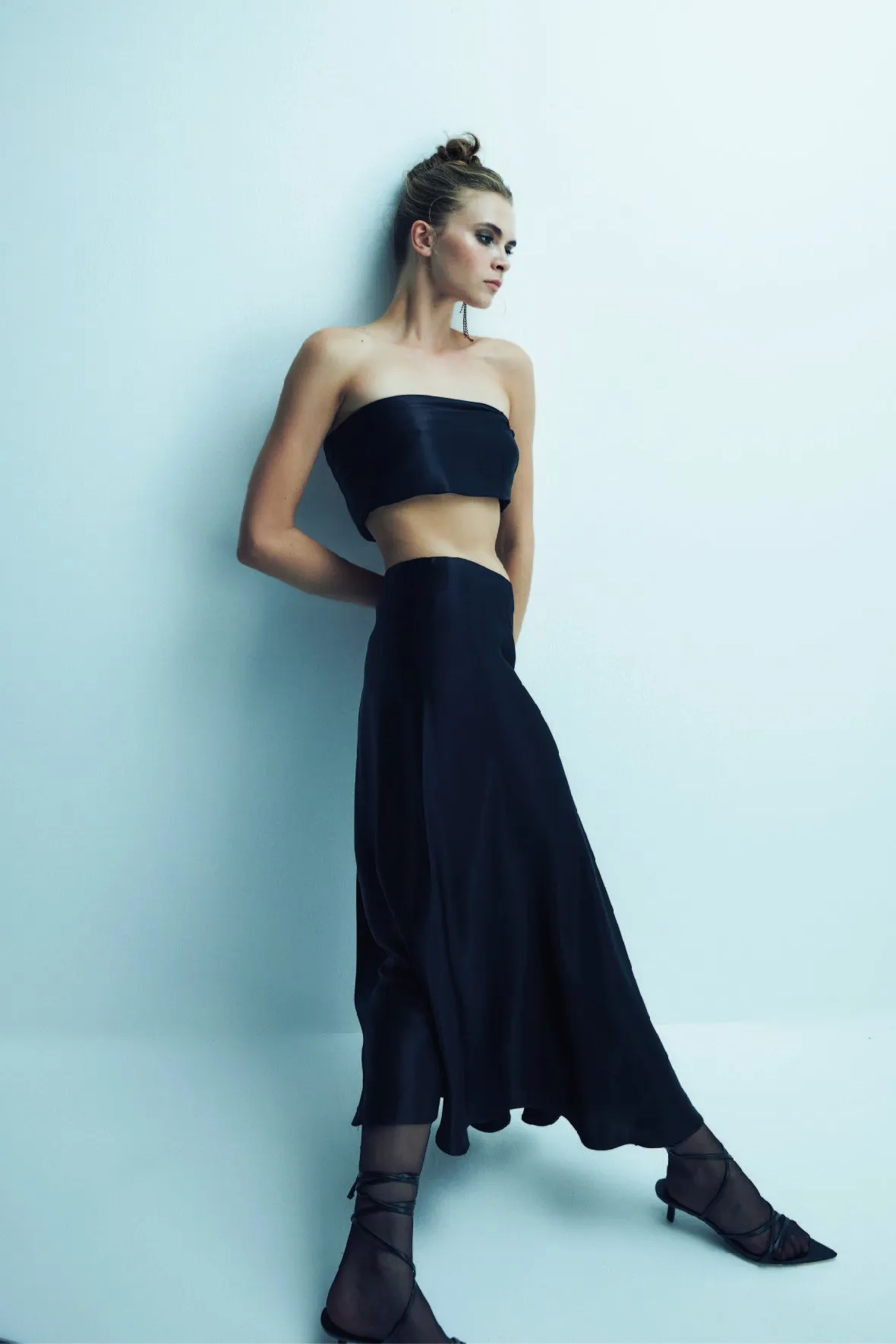 Lia Satin Maxi Skirt in Black