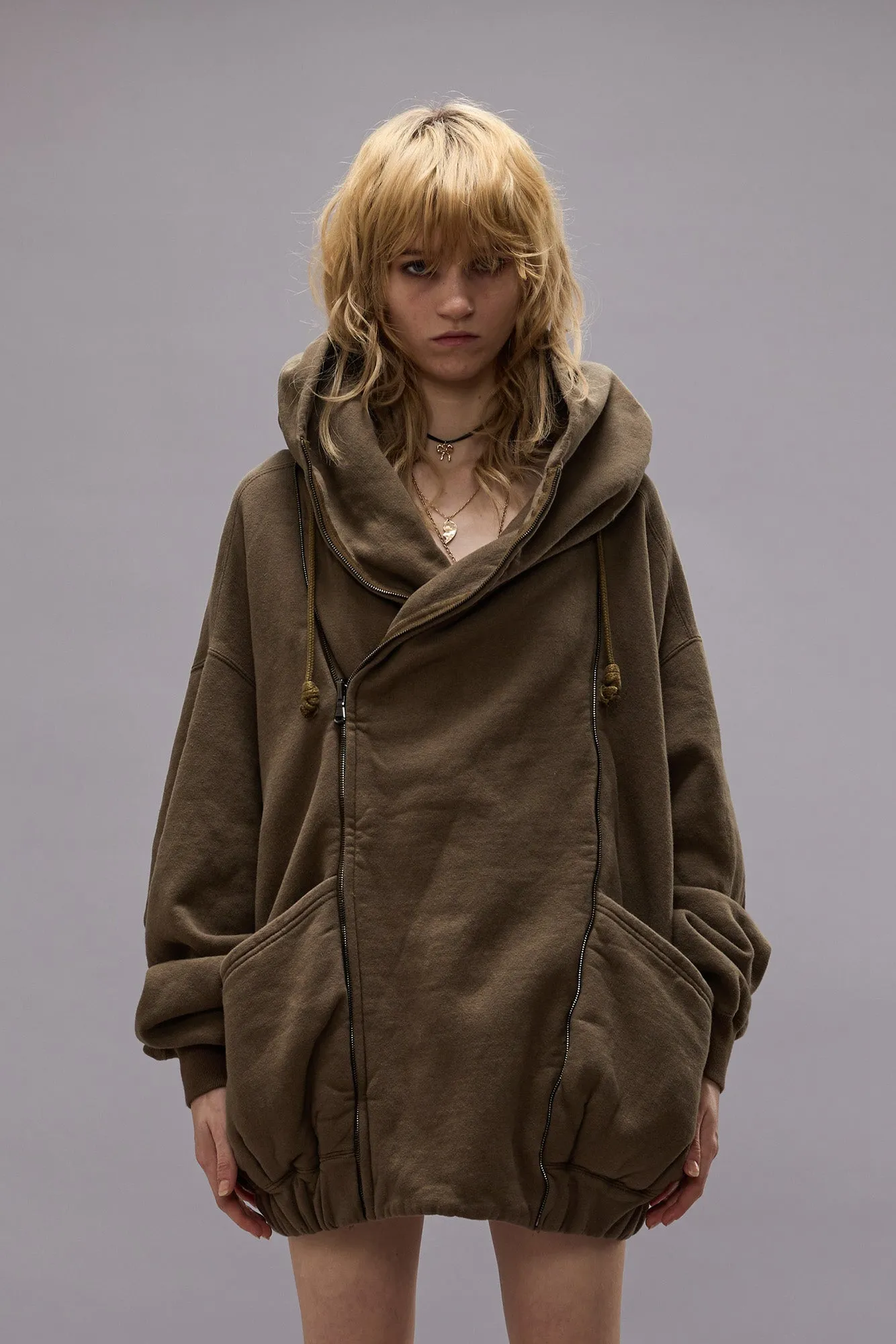 LILLIAN OVERSIZED SWEAT PARKA - OLIVE FLEECE