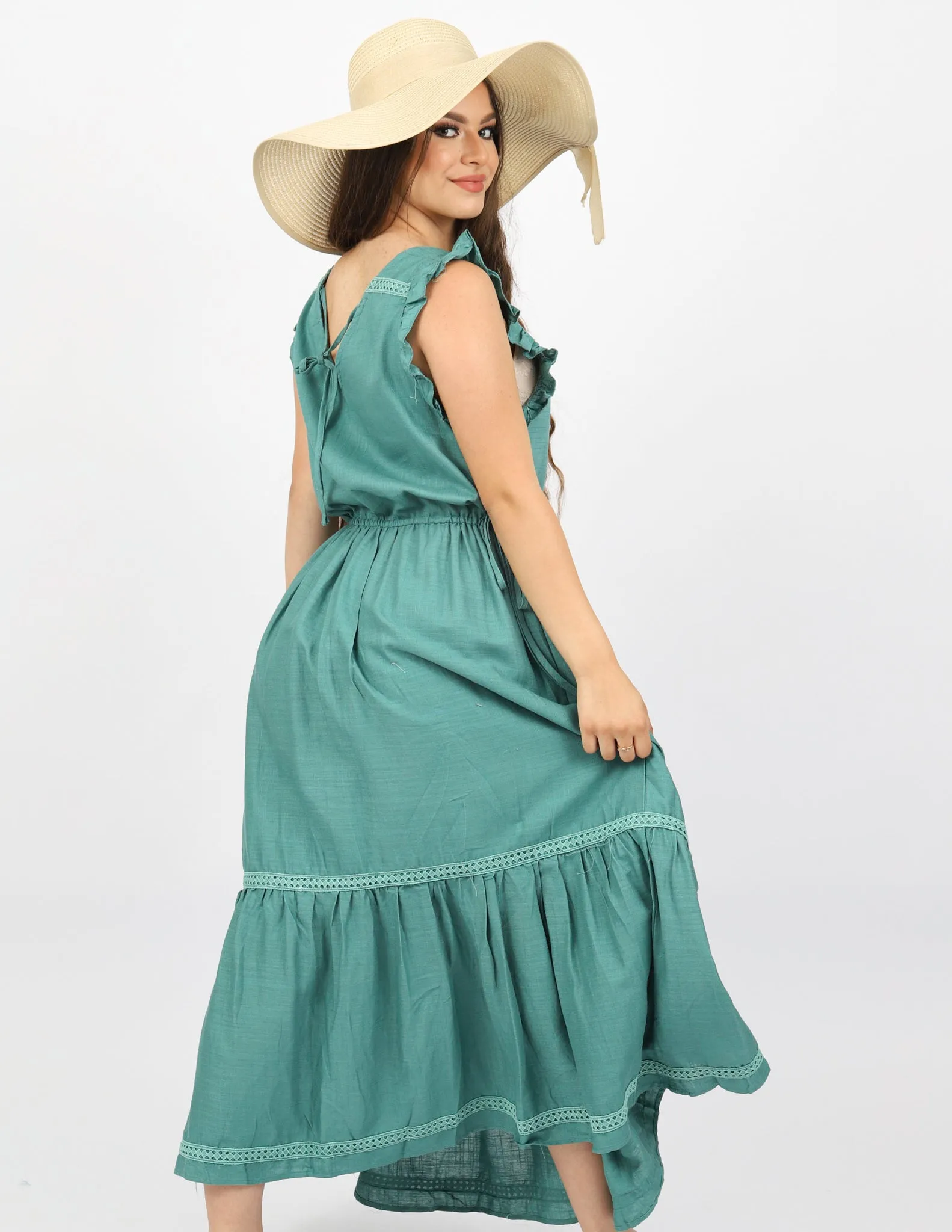 Linen Lace Trim Dress