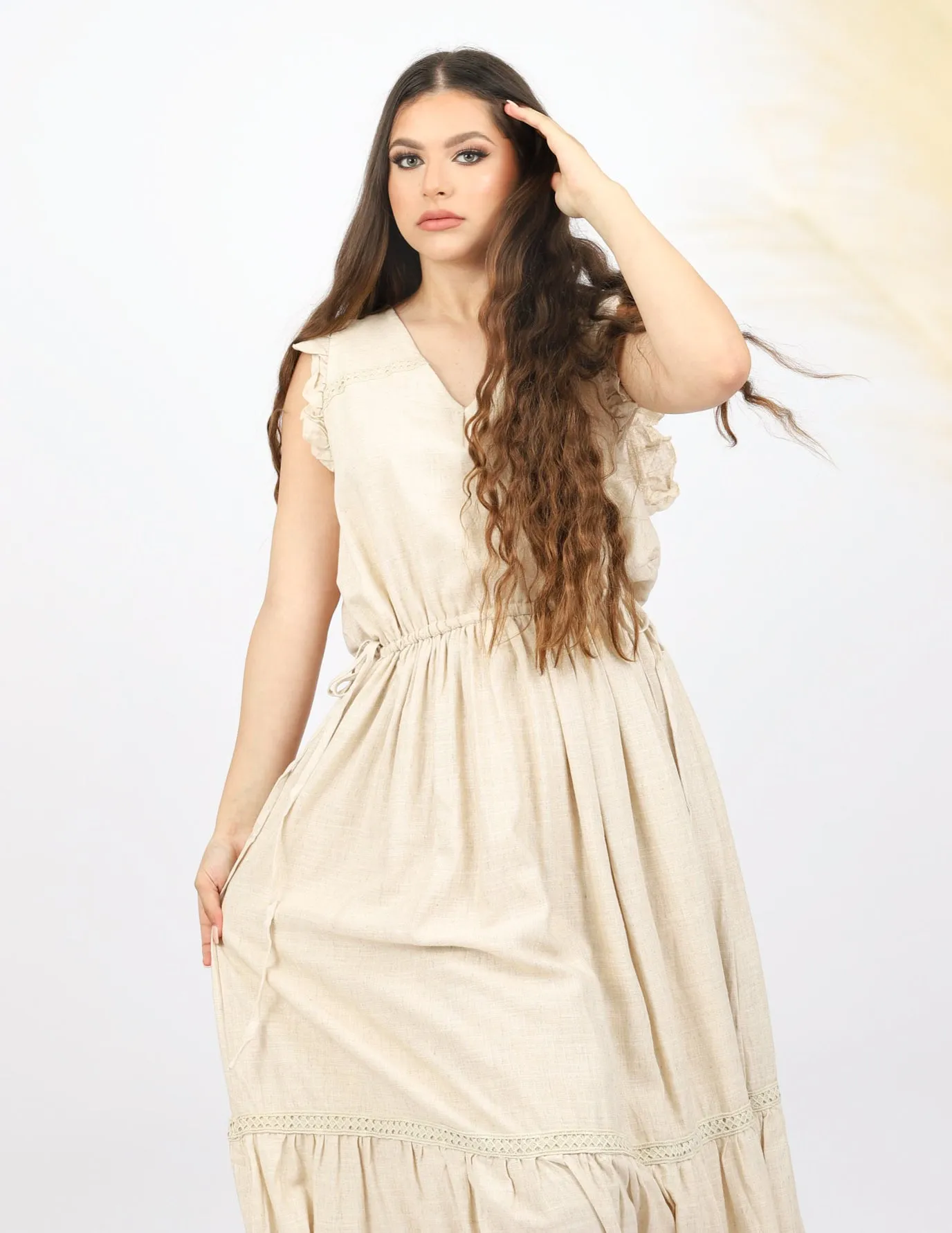 Linen Lace Trim Dress