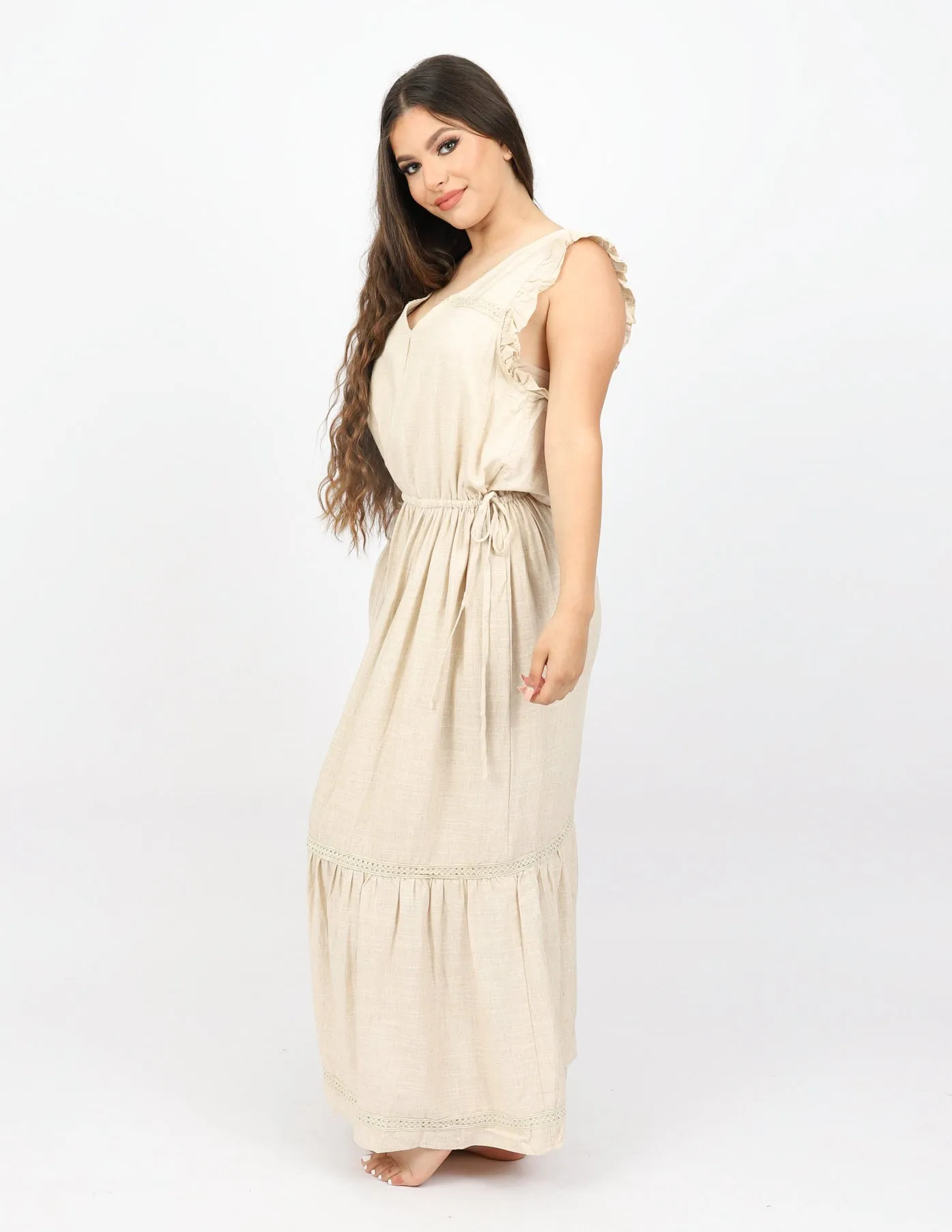 Linen Lace Trim Dress