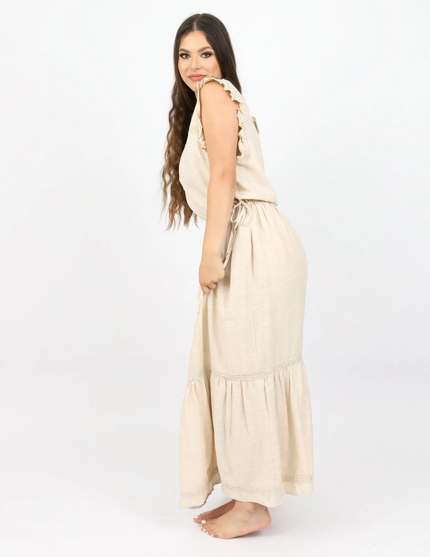 Linen Lace Trim Dress