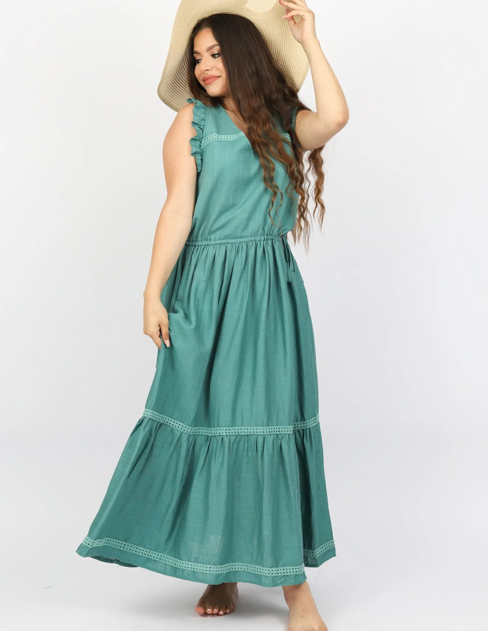 Linen Lace Trim Dress